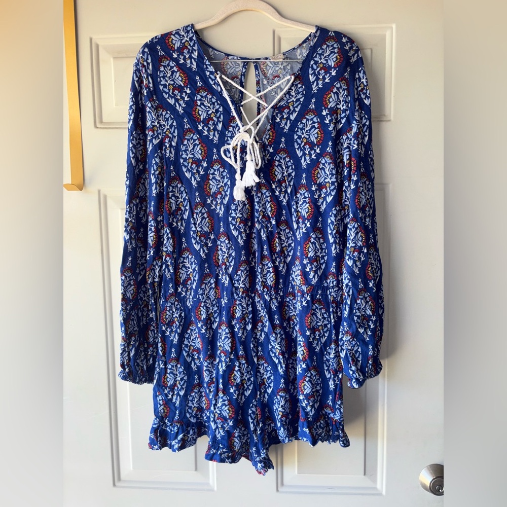 LOFT Beach blue floral romper size M